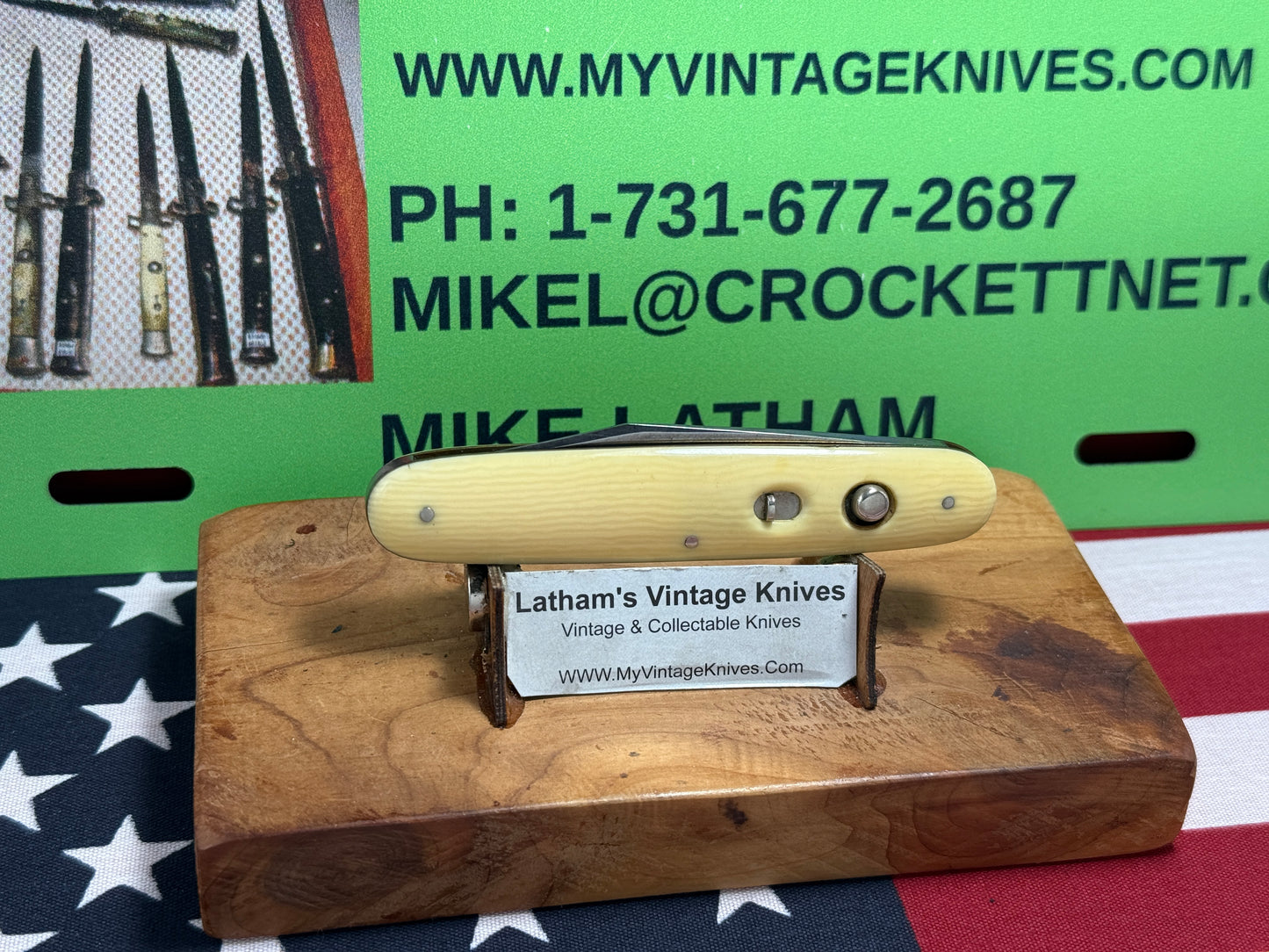 SCHRADE CUT CO. WALDEN N.Y. 1916-1946 SINGLE BLADE 3 3/4" CIGAR STYLE VINTAGE AMERICAN AUTOMATIC KNIFE IMITATION IVORY HANDLES