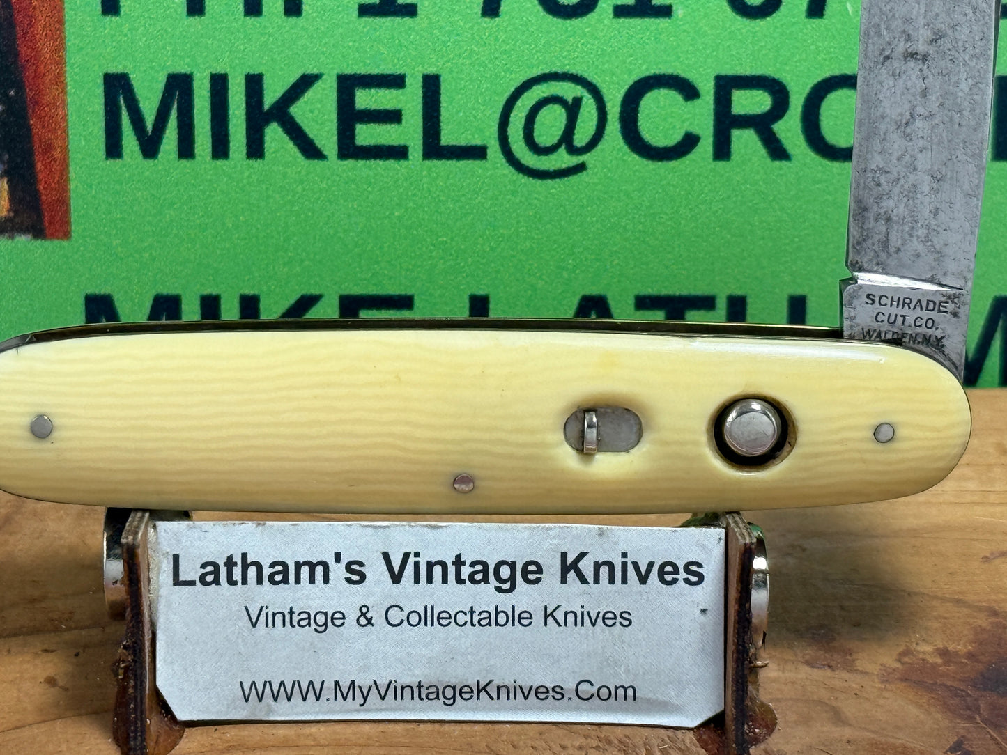 SCHRADE CUT CO. WALDEN N.Y. 1916-1946 SINGLE BLADE 3 3/4" CIGAR STYLE VINTAGE AMERICAN AUTOMATIC KNIFE IMITATION IVORY HANDLES