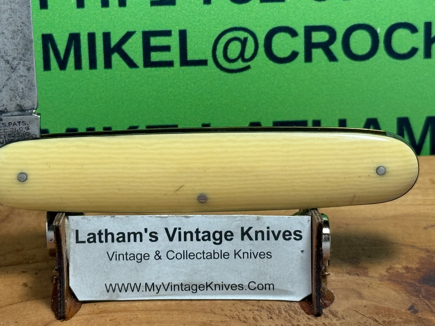 SCHRADE CUT CO. WALDEN N.Y. 1916-1946 SINGLE BLADE 3 3/4" CIGAR STYLE VINTAGE AMERICAN AUTOMATIC KNIFE IMITATION IVORY HANDLES