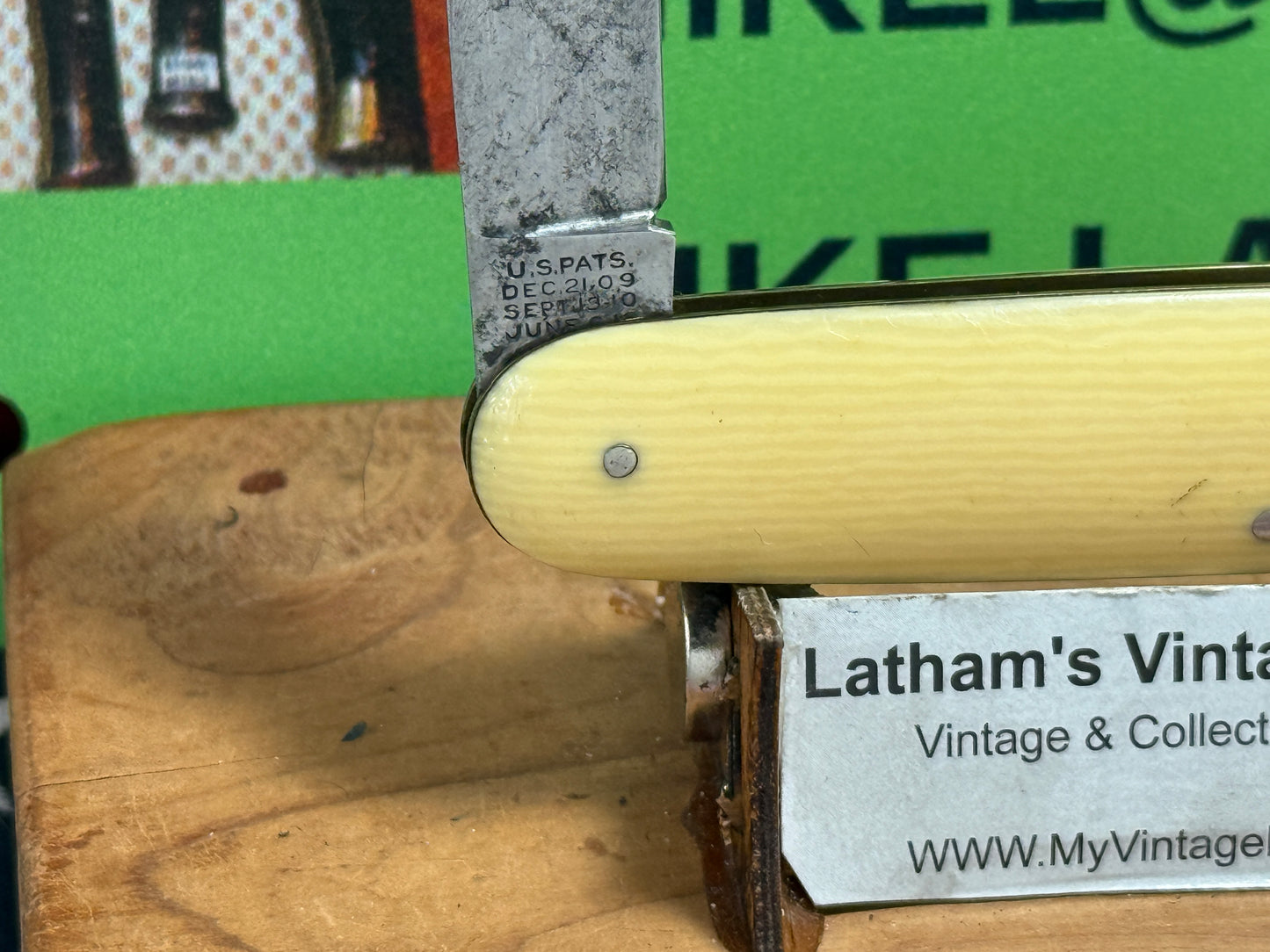 SCHRADE CUT CO. WALDEN N.Y. 1916-1946 SINGLE BLADE 3 3/4" CIGAR STYLE VINTAGE AMERICAN AUTOMATIC KNIFE IMITATION IVORY HANDLES