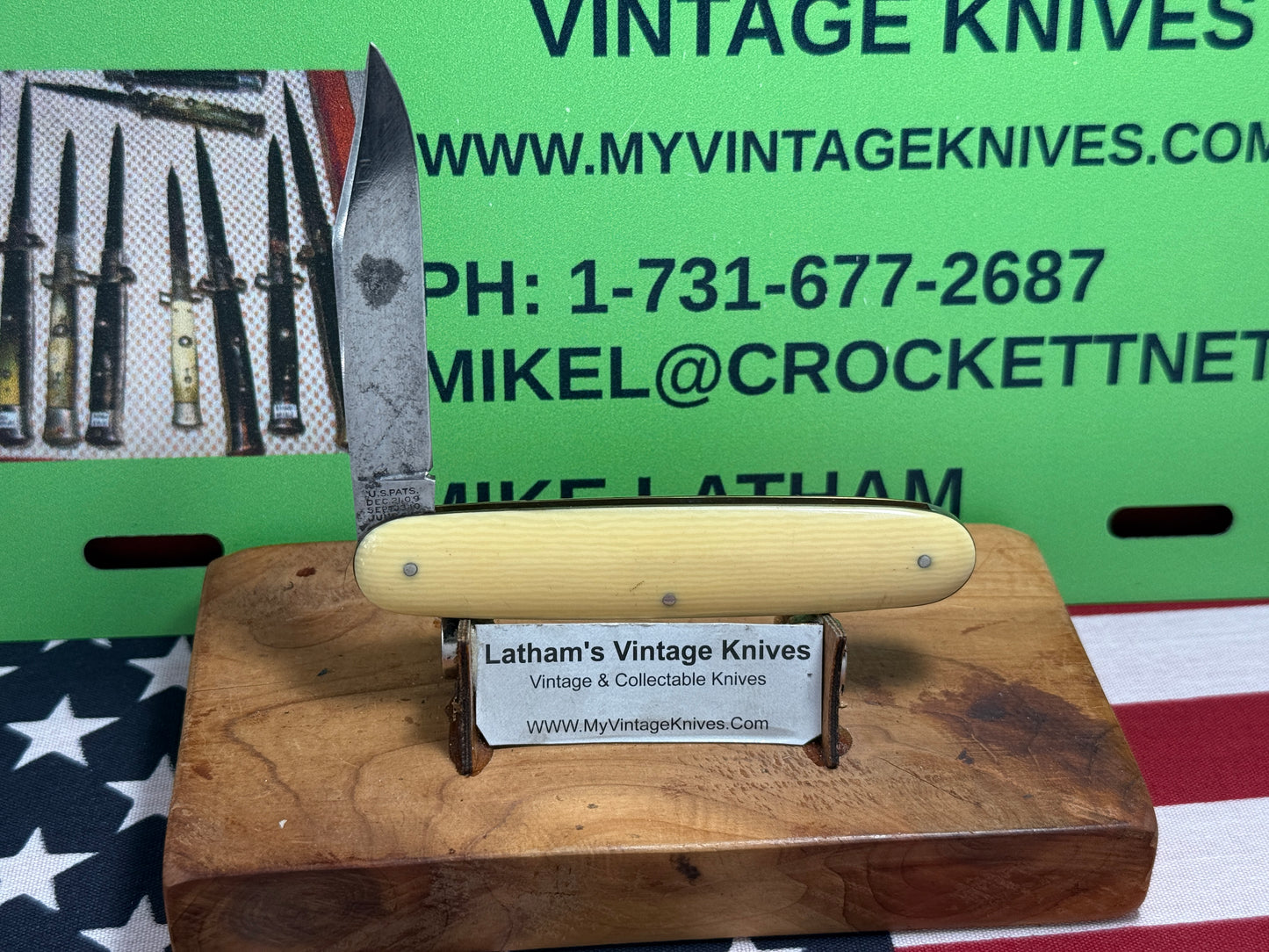 SCHRADE CUT CO. WALDEN N.Y. 1916-1946 SINGLE BLADE 3 3/4" CIGAR STYLE VINTAGE AMERICAN AUTOMATIC KNIFE IMITATION IVORY HANDLES