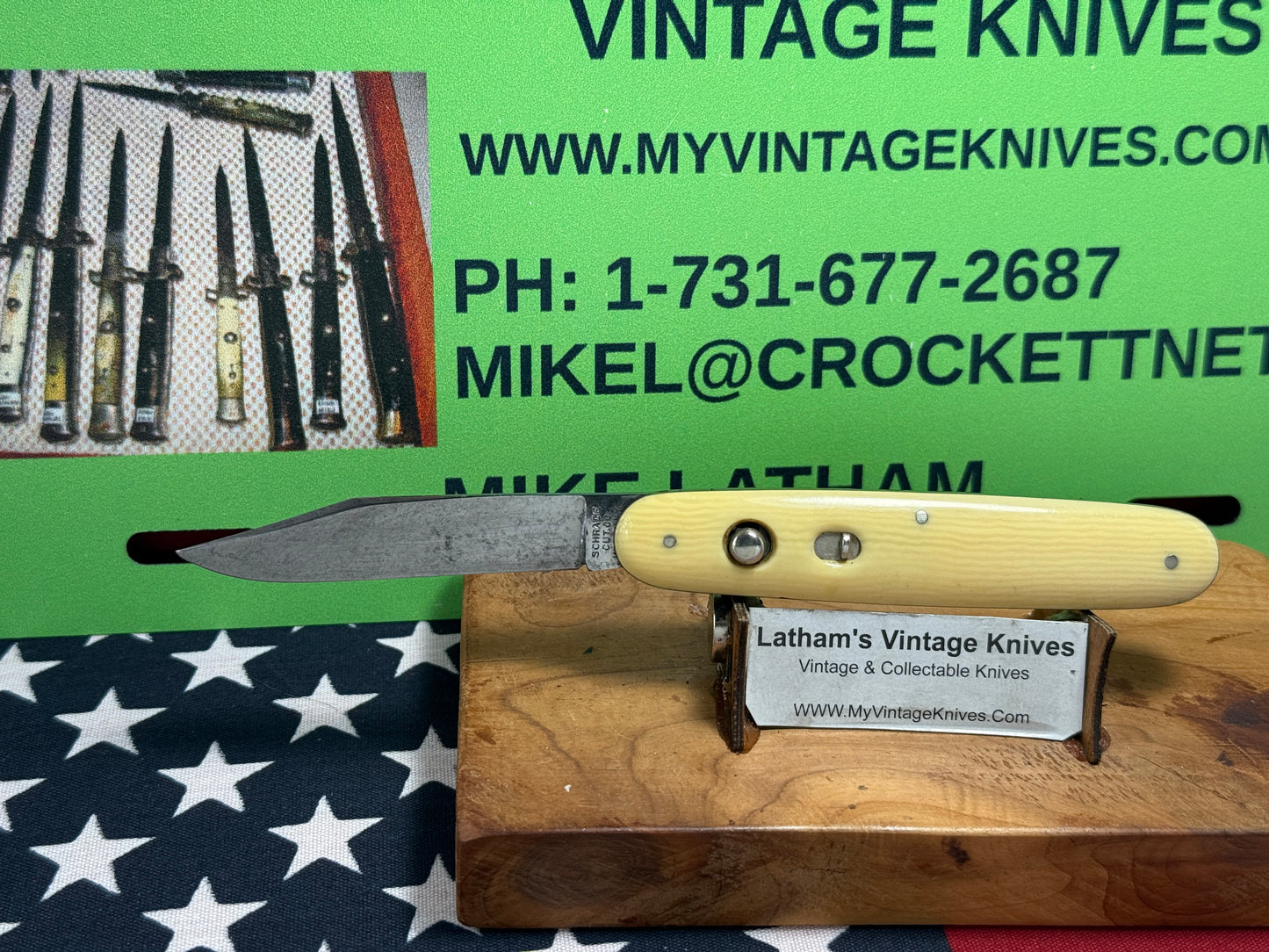 SCHRADE CUT CO. WALDEN N.Y. 1916-1946 SINGLE BLADE 3 3/4" CIGAR STYLE VINTAGE AMERICAN AUTOMATIC KNIFE IMITATION IVORY HANDLES