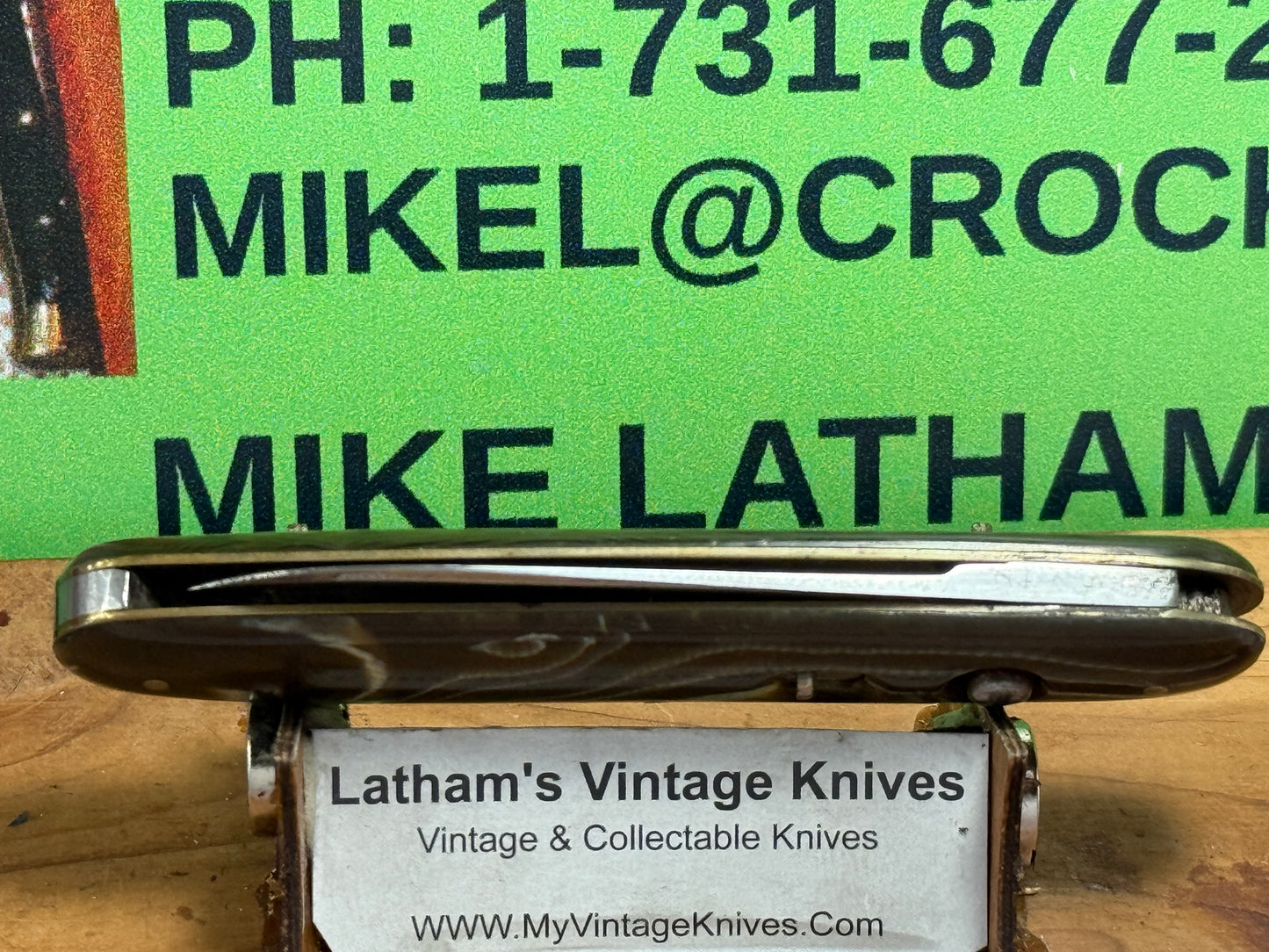 SCHRADE CUT CO. WALDEN N.Y. 1907-1910 EARLY CIGAR STYLE SINGLE BLADE 3 3/4" VINTAGE AMERICAN AUTOMATIC KNIFE GREEN SWIRL COMPOSITION HANDLES