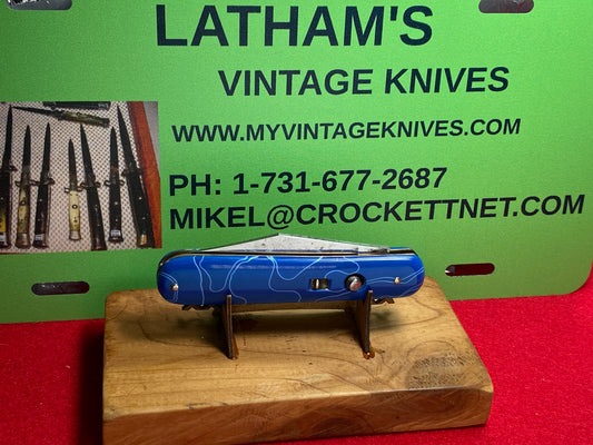 JIFFY BY COLONIAL KNIFE CO. 1930-56 PARATROOPER JACK VINTAGE AMERICAN AUTOMATIC KNIFE CUSTOM BLUE HANDLES