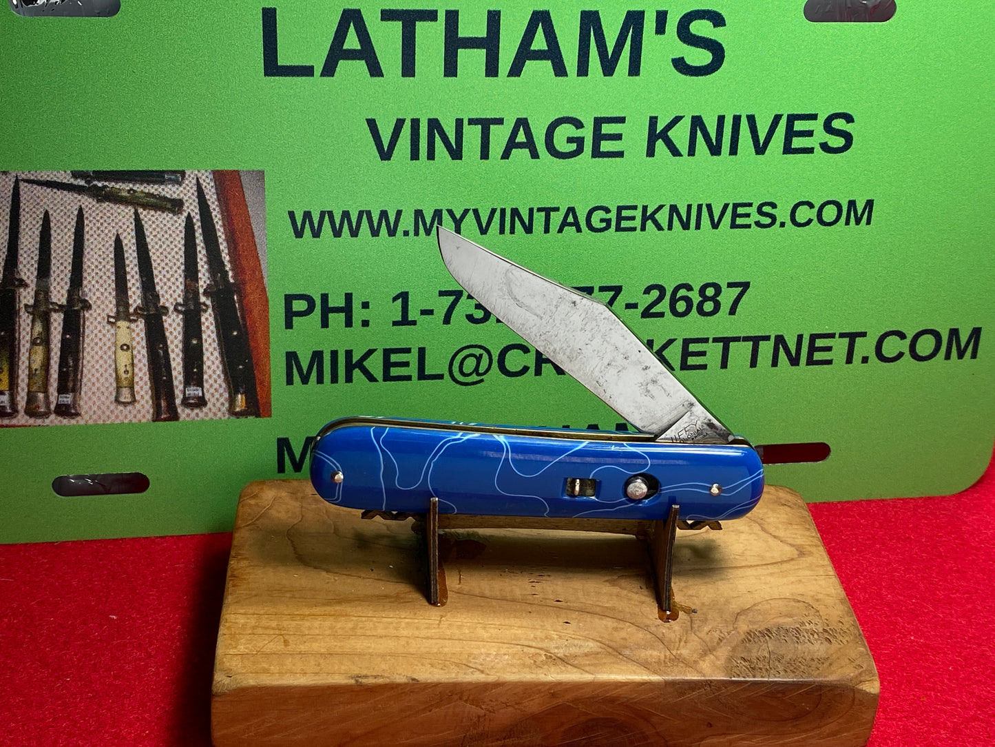 JIFFY BY COLONIAL KNIFE CO. 1930-56 PARATROOPER JACK VINTAGE AMERICAN AUTOMATIC KNIFE CUSTOM BLUE HANDLES
