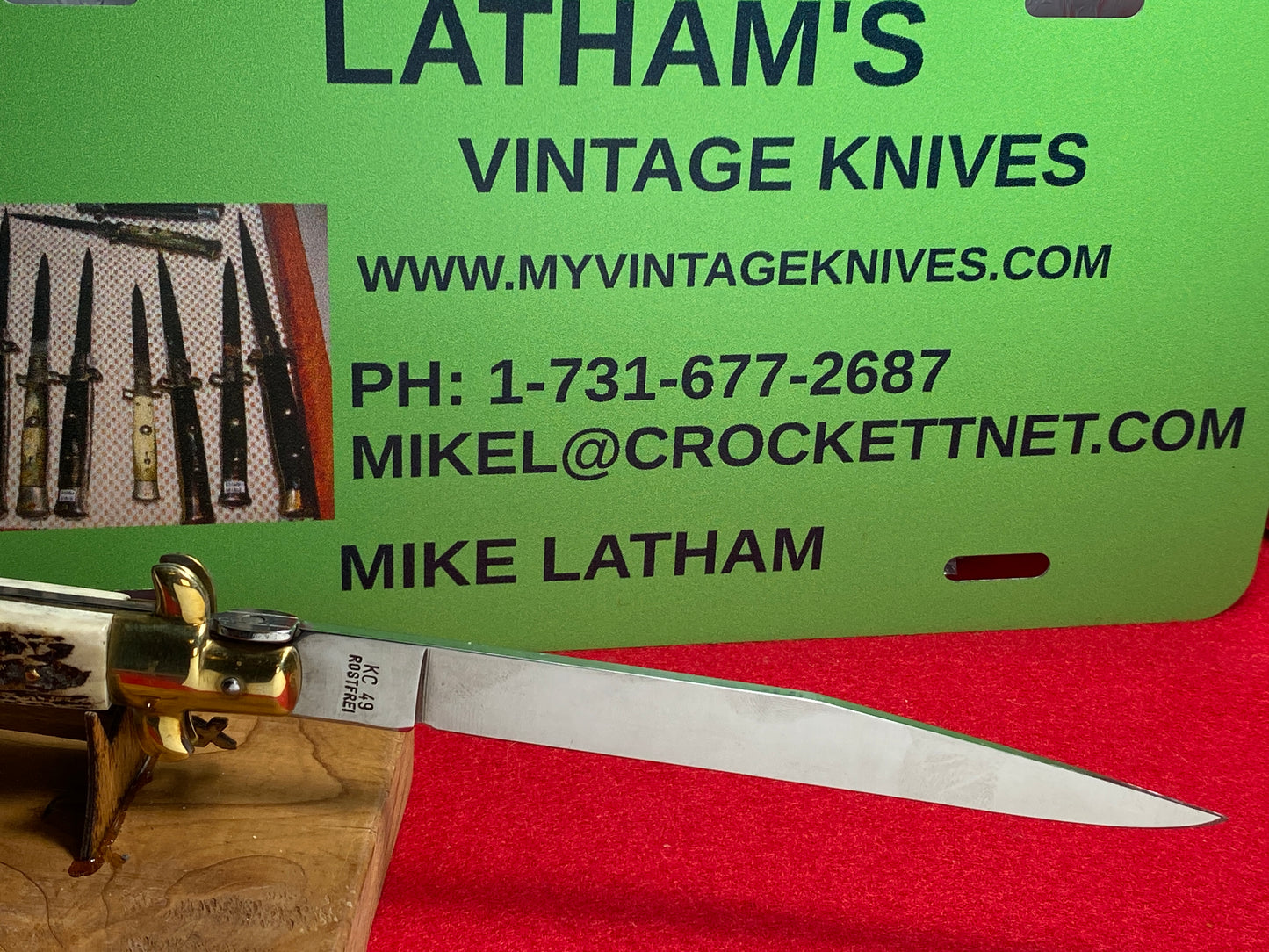 KISSING CRANE ROBI KLAAS 1990-99 GERMANY 33 CM STILETTO KC 49 ROSTFREI LOCK BACK MANUAL OPEN KNIFE STAG HANDLES