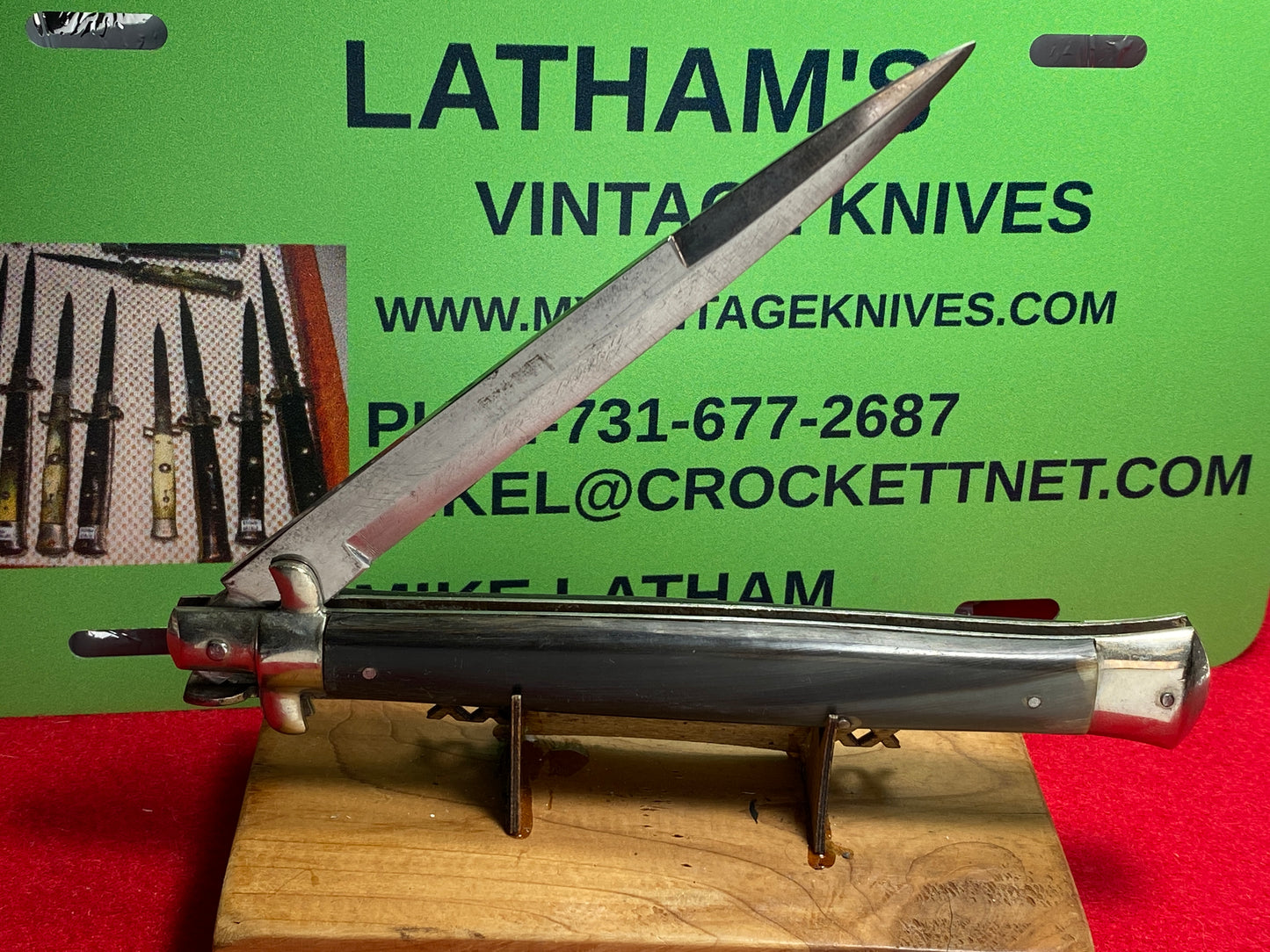 ROMO ITALY 1955-60 NON LOCKING STILETTO 33 CM ITALIAN MANUAL OPEN KNIFE BUFFALO HORN HANDLES