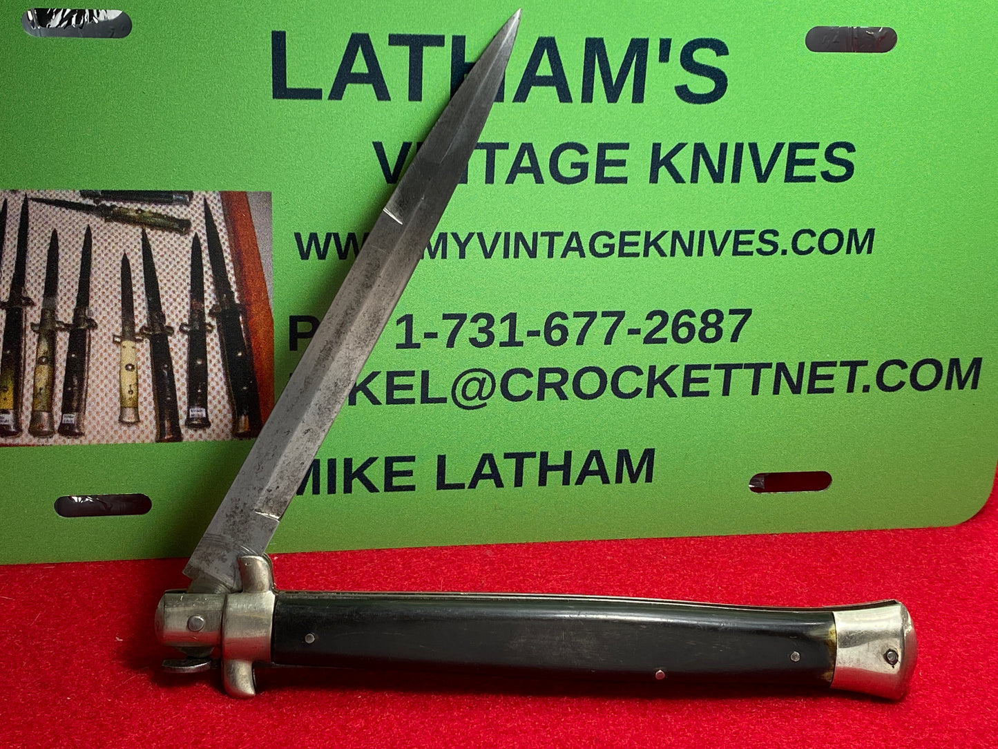 G C CO ITALY 1950-58 MANUAL OPEN PICK LOCK STILETTO 33 CM KNIFE BUFFALO HORN HANDLES STEEL LINERS