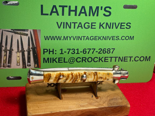 INOX ITALY 1955-58 PICK LOCK STILETTO 28 CM ITALIAN AUTOMATIC KNIFE RAM'S HORN HANDLE