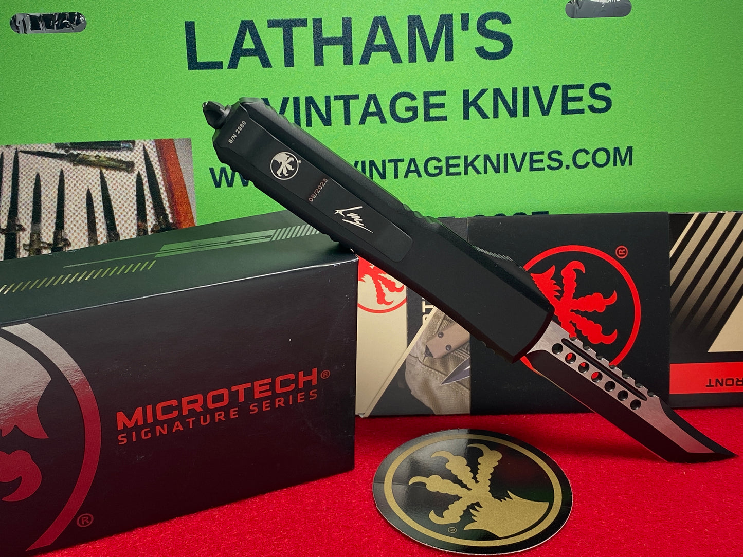 MICROTECH ULTRATECH  09/2023 HELLHOUND SN 2980 SIGNATURE SERIES 119-1 TS TACTICAL AUTOMATIC KNIFE BLACK METAL HANDLES