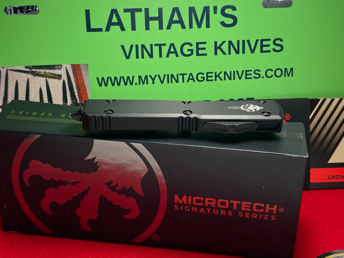 MICROTECH ULTRATECH 09/2023 HELLHOUND SN 2980 SIGNATURE SERIES 119-1 TS TACTICAL AUTOMATIC KNIFE BLACK METAL HANDLES