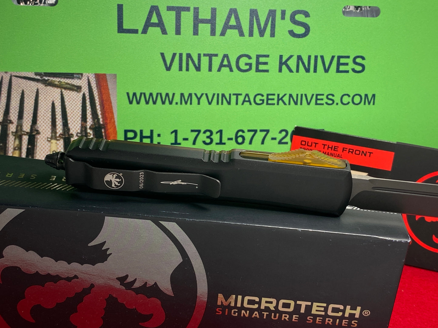 MICROTECH ULTRATECH S/E CPM MAGNACUT OTF 06/2023 SIGNATURE SERIES 121-1 DLCTULS ULTERM TOP AND BUTTON TACTICAL AUTOMATIC KNIFE CLEAR YELLOW FRONT HANDLE