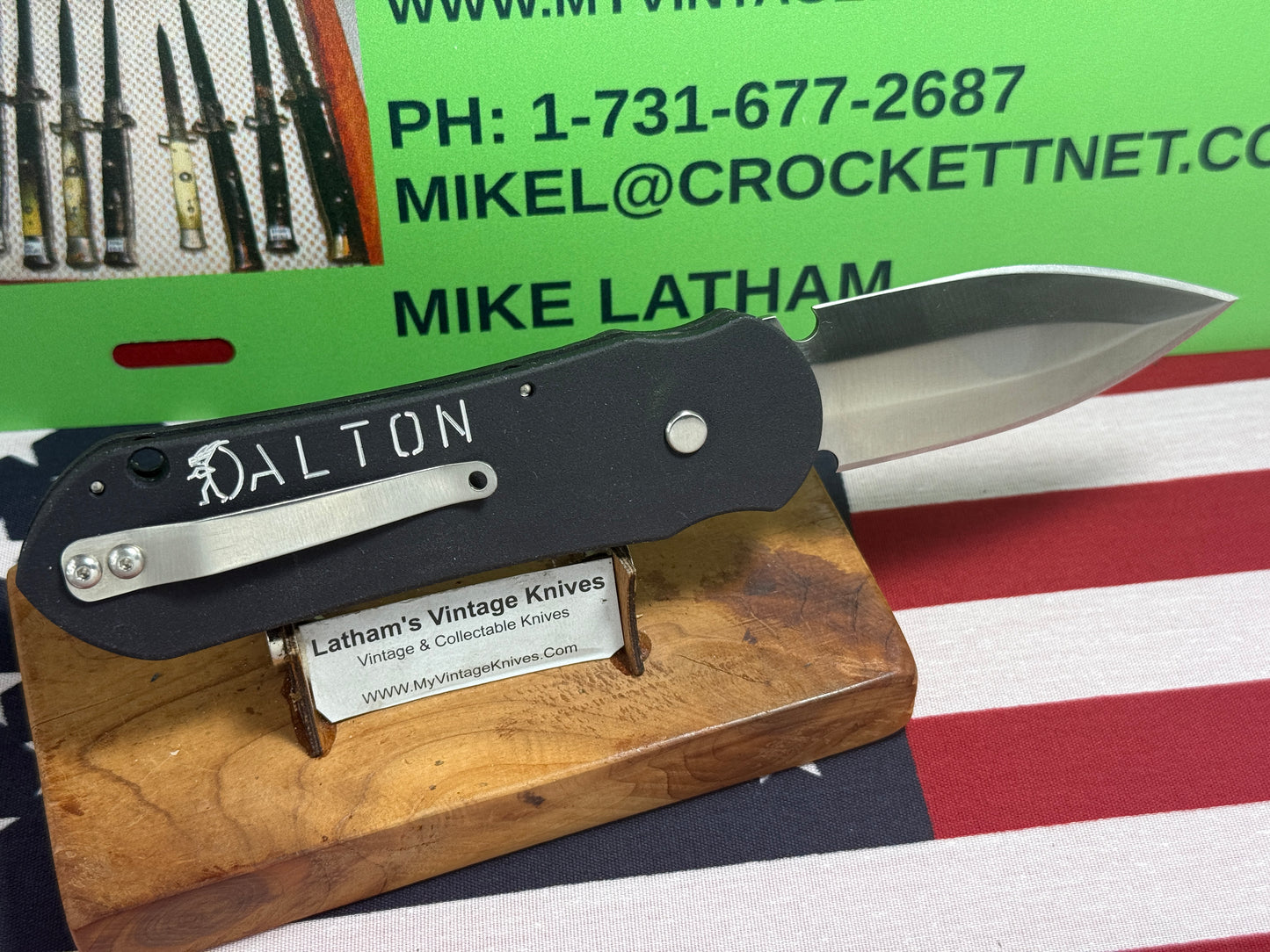 DALTON, ROB CUSTOM AUTOMATIC KNIFE 1998-2010 SIDE OPENING APACHE DCC TACTICAL AUTOMATIC KNIFE BLACK METAL HANDLES