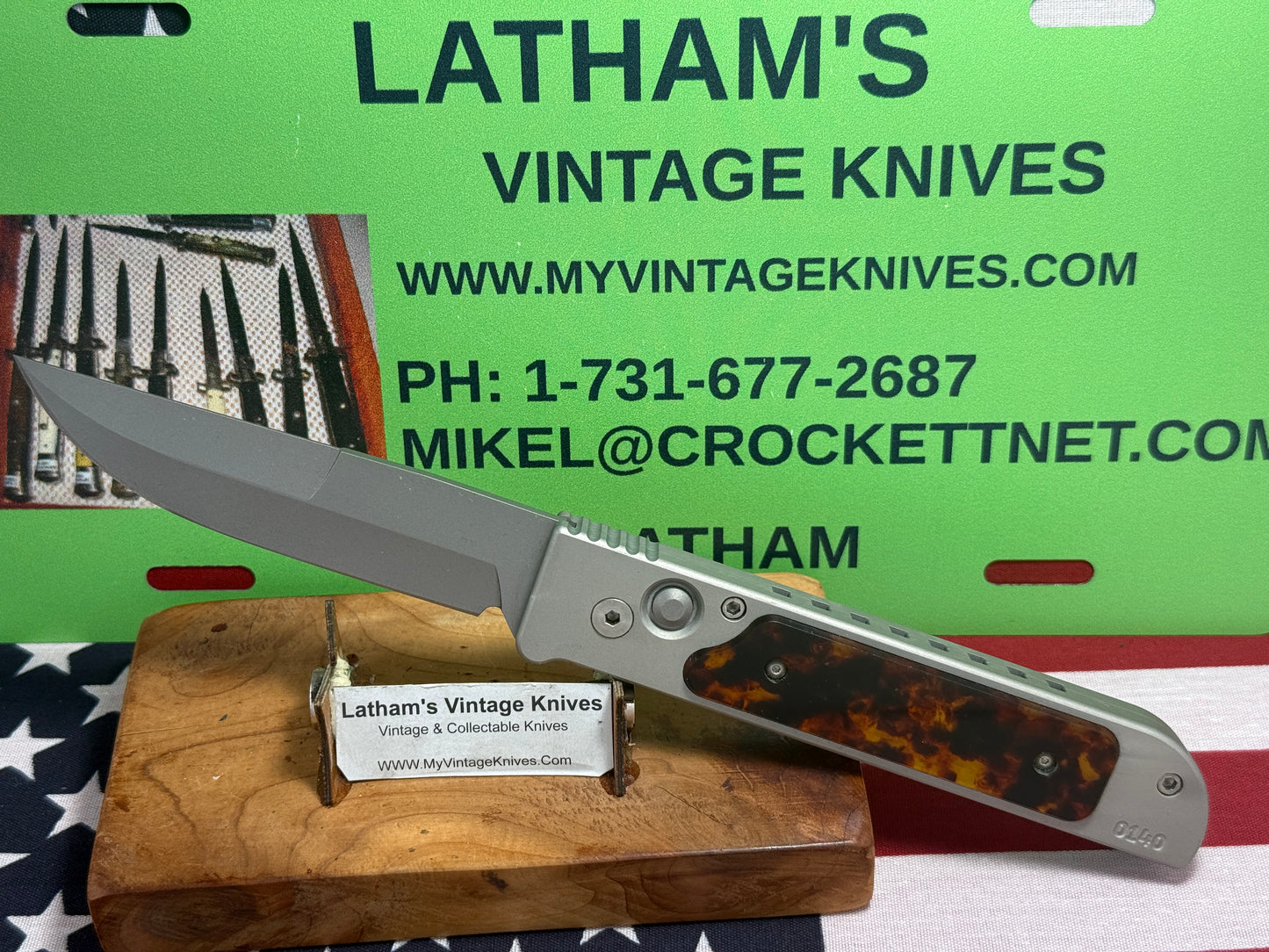 DALTON, ROB CUSTOM AUTOMATIC KNIFE 1998-2010 SIDE OPENING TANK WITH TORTOISE SHELL INSERTS TACTICAL AUTOMATIC KNIFE GRAY METAL HANDLES