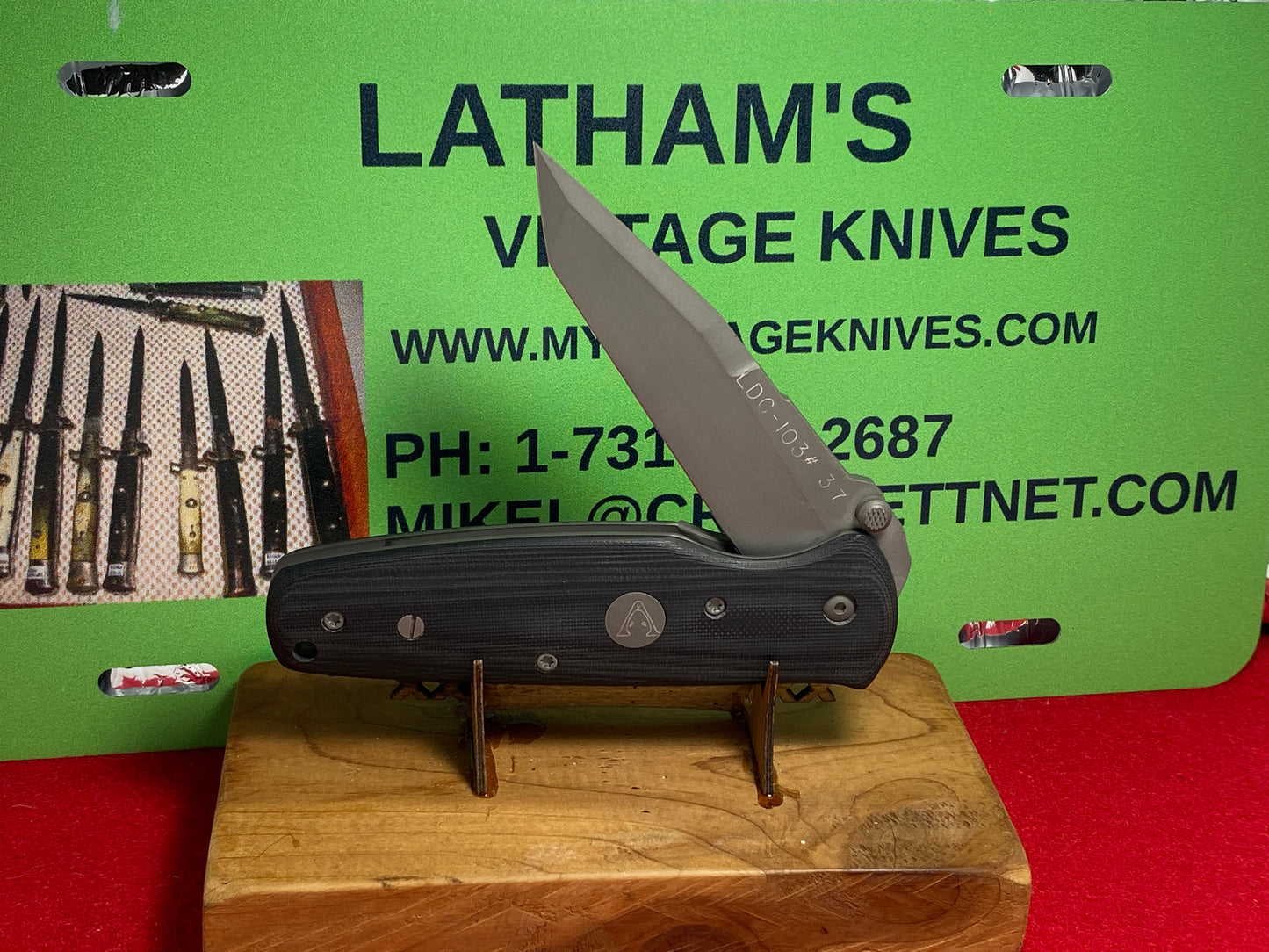 VALLOTTON, BUTCH CUSTOM 1985-1990 LDC-103 #37 DOUBLE ACTION CUSTOM AUTOMATIC KNIFE GRAY MICARTA HANDLES