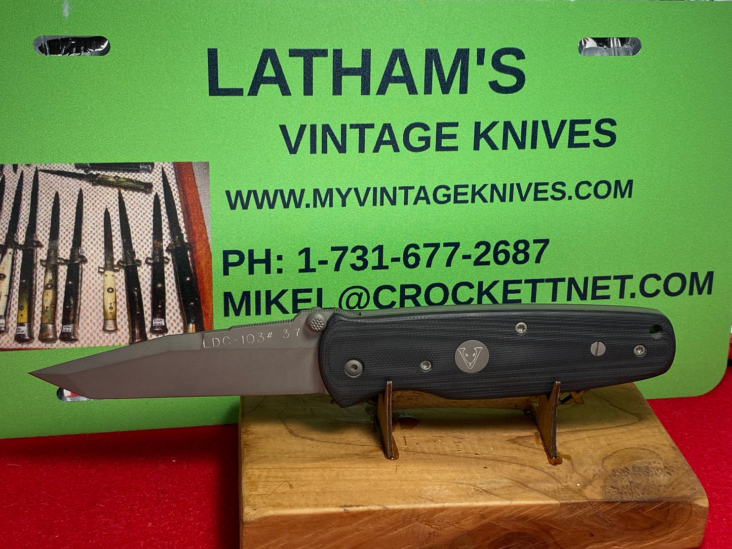 VALLOTTON, BUTCH CUSTOM 1985-1990 LDC-103 #37 DOUBLE ACTION CUSTOM AUTOMATIC KNIFE GRAY MICARTA HANDLES
