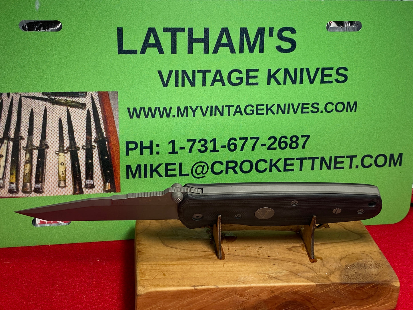 VALLOTTON, BUTCH CUSTOM 1985-1990 LDC-103 #37 DOUBLE ACTION CUSTOM AUTOMATIC KNIFE GRAY MICARTA HANDLES