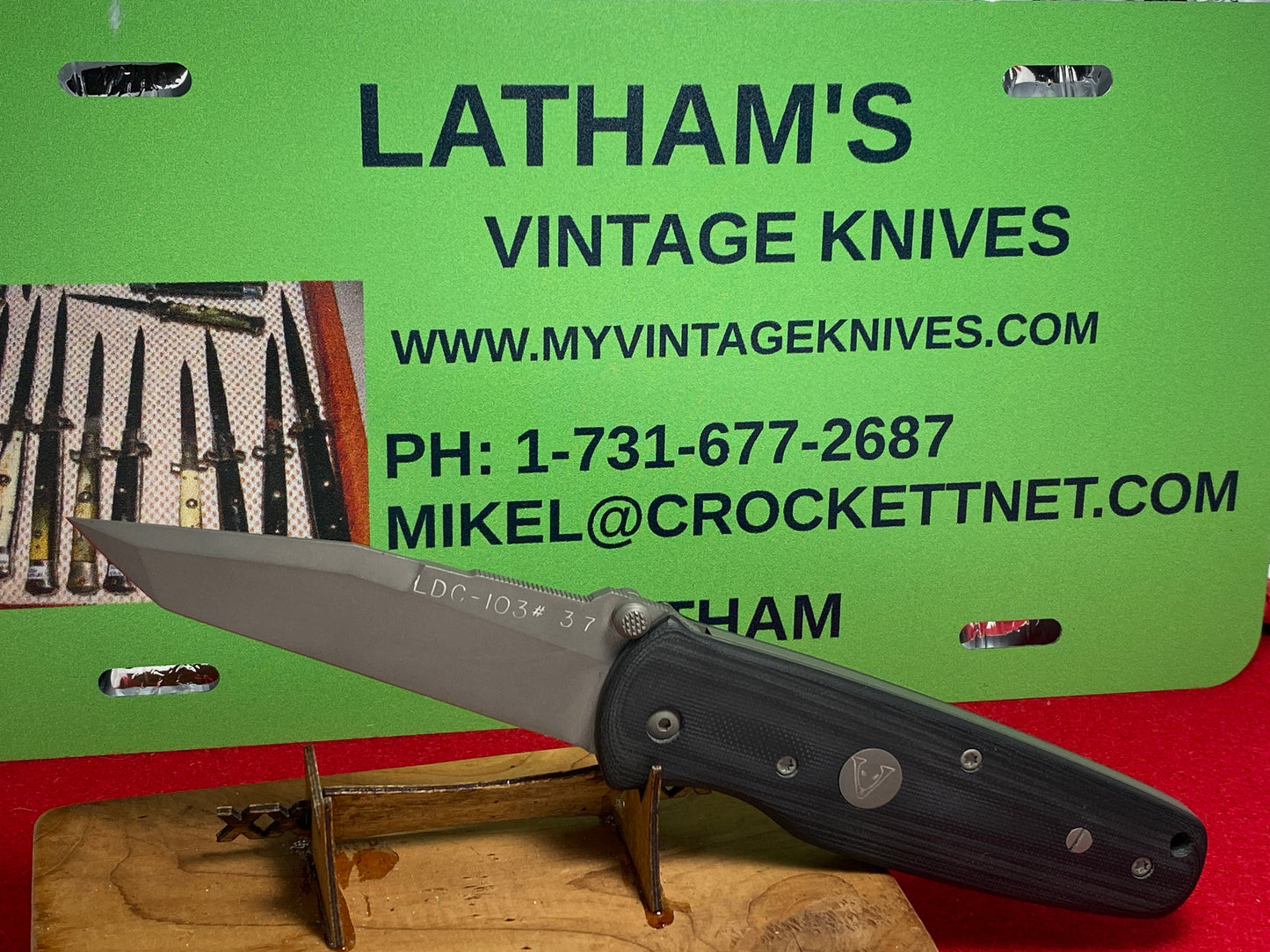 VALLOTTON, BUTCH CUSTOM 1985-1990 LDC-103 #37 DOUBLE ACTION CUSTOM AUTOMATIC KNIFE GRAY MICARTA HANDLES