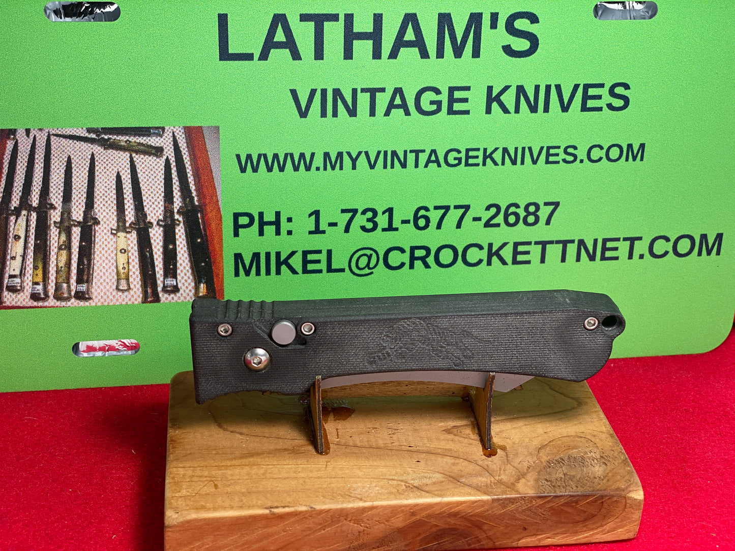 DALTON, ROB D.C.C. COMBAT CUTLERY USA 1995-2010 CUSTOM AUTOMATIC ROPER-TIGER TACTICAL AUTOMATIC KNIFE BLACK FIBER BOARD HANDLES