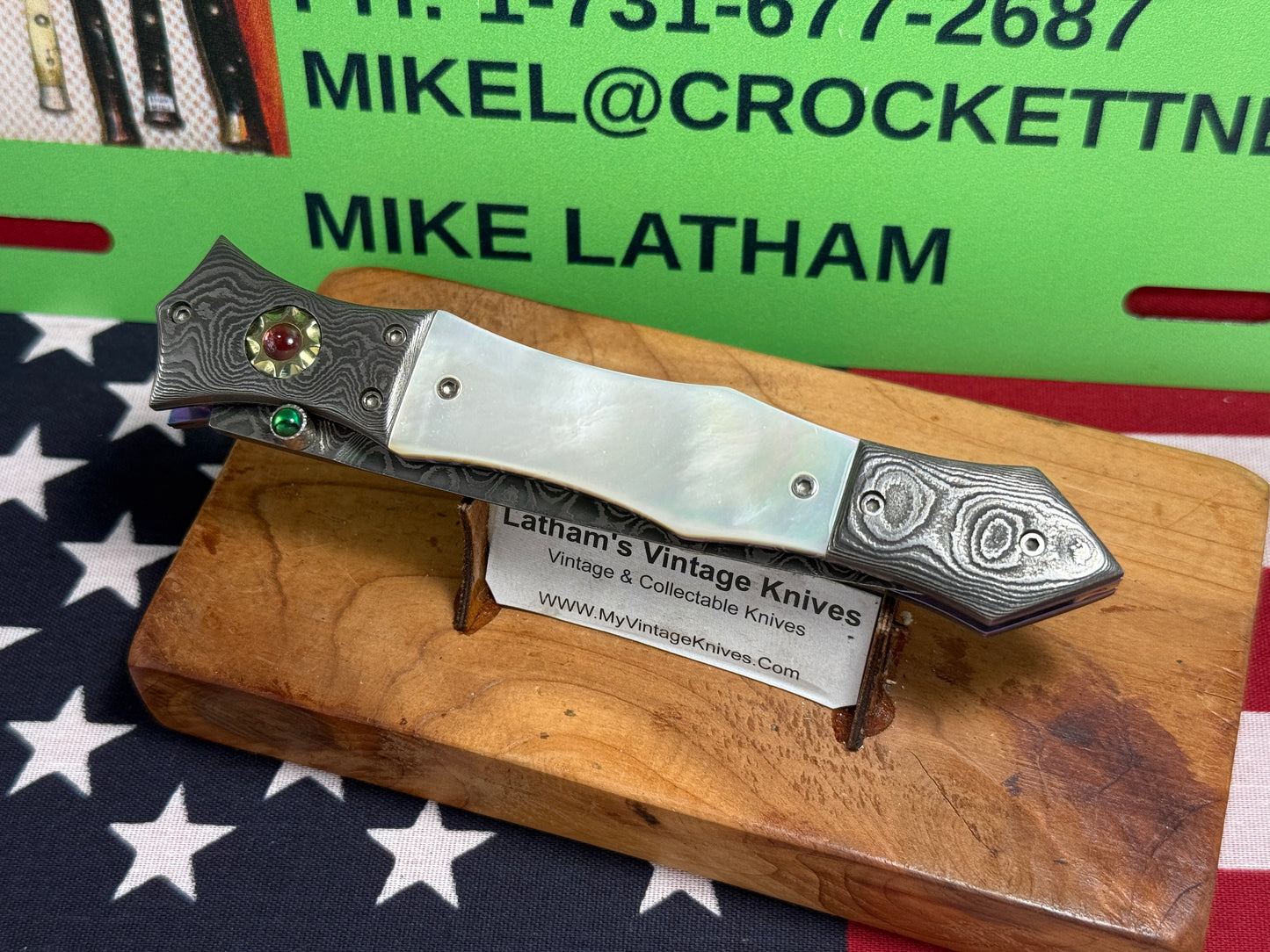 CLARK, NATE CUSTOM KNIVES ORGEON USA 2005-2015 ERA ROYAL DAGGER D/A DAMACUS STEEL CUSTOM AUTOMATIC KNIFE PEARL HANDLES WITH JEWELS