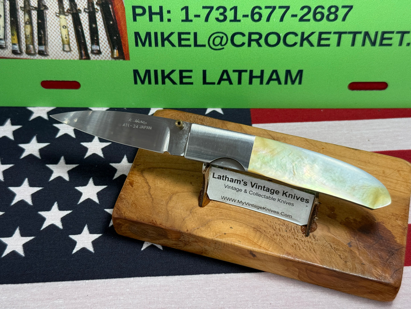 HARA, KOJI CUSTOM KNIVES JAPAN 2005-2008 ERA LINERLOCK FOLDER CUSTOM MANUAL OPEN KNIFE GOLD PEARL HANDLES