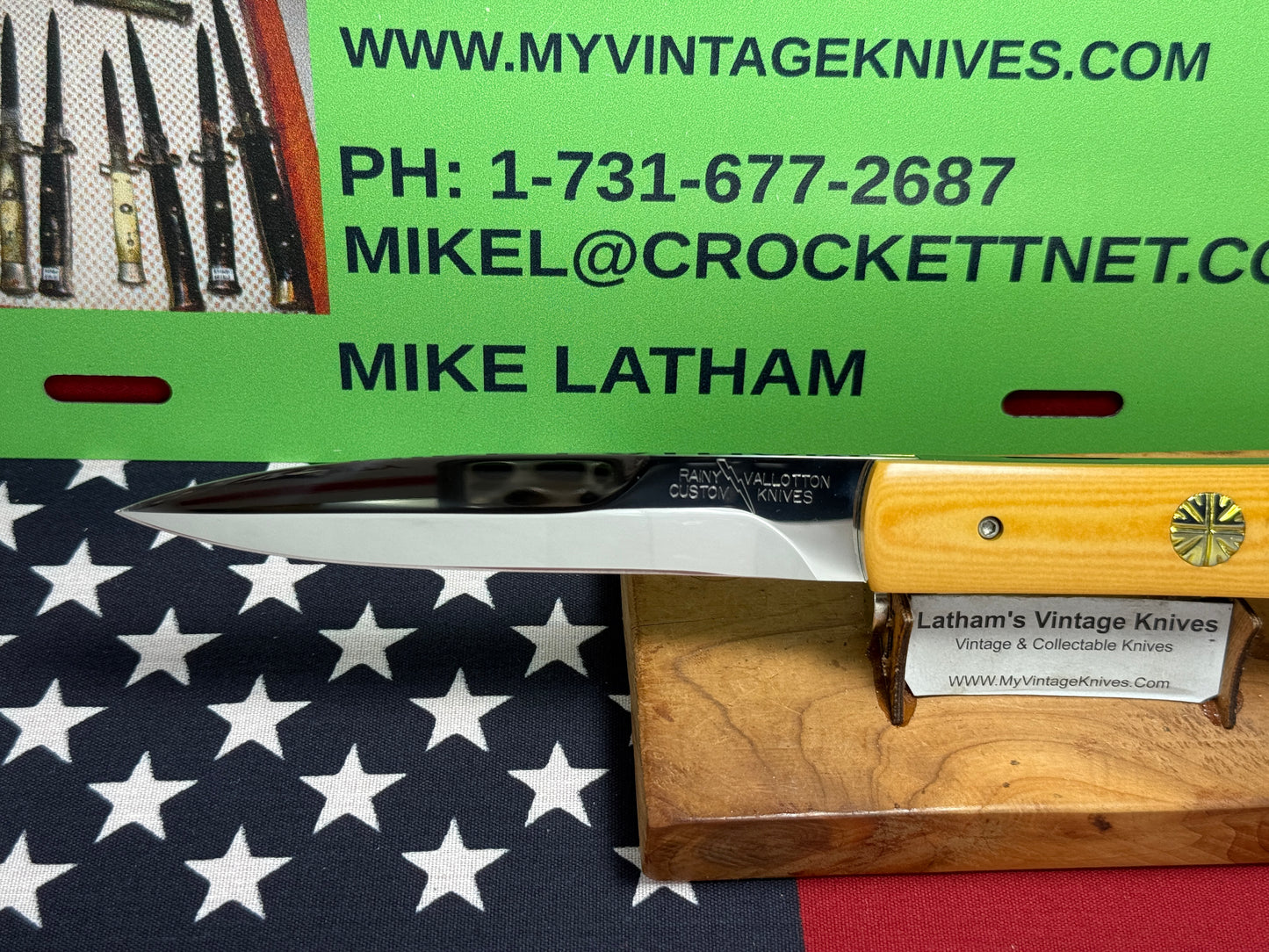 VALLOTTON, RAINY CUSTOM KNIVES 1998-2001 ERA D & D FAN TAIL BAYONET BLADE CUSTOM AUTOMATIC KNIFE WESTINGHOUSE MICARATA HANDLES