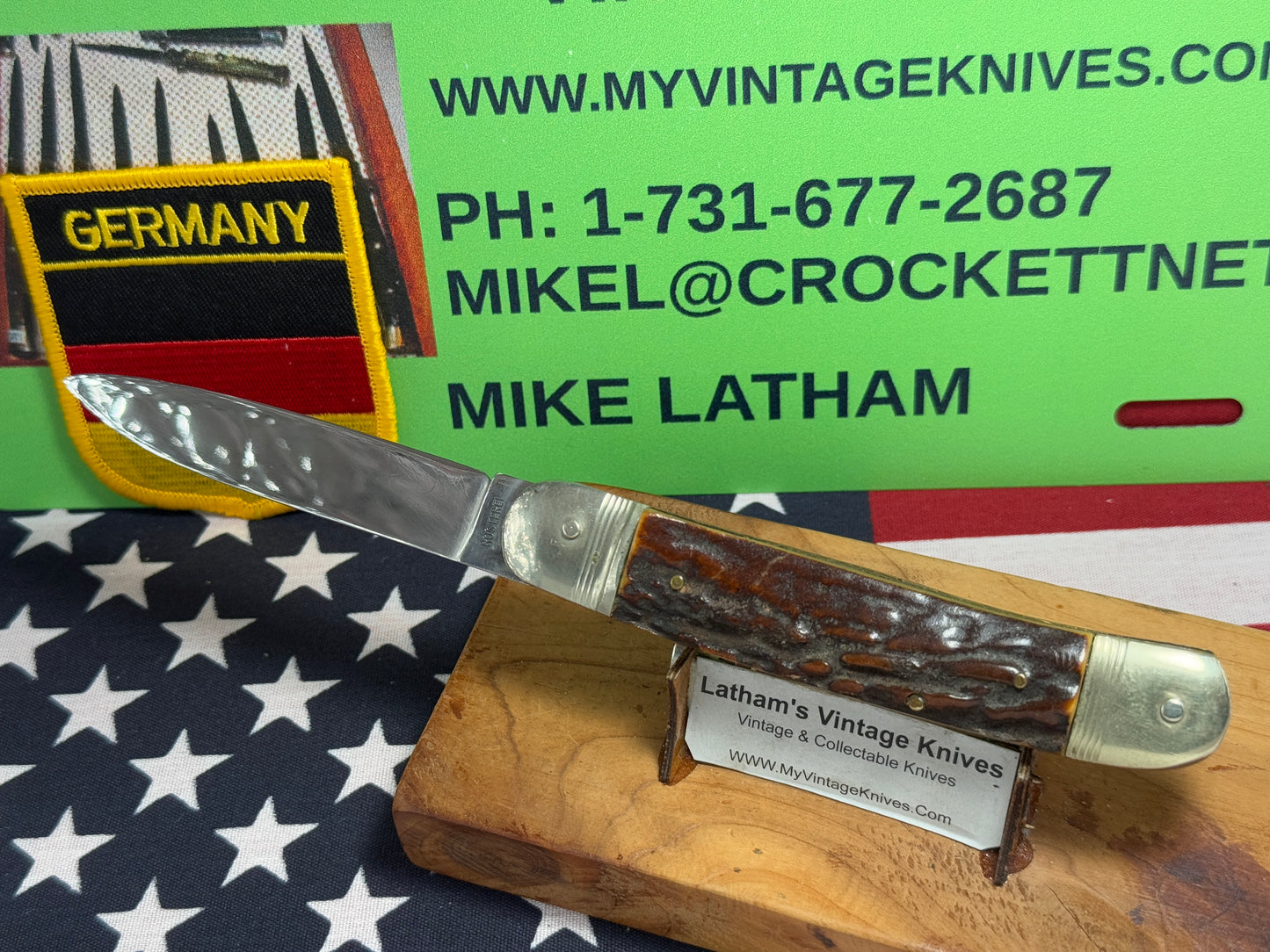 A. WINGEN JR. SOLINGEN GERMANY 1955-65 LEVER AUTOMATIC 11 CM GERMAN AUTOMATIC KNIFE STAG HANDLES CLEARANCE ITEM!!