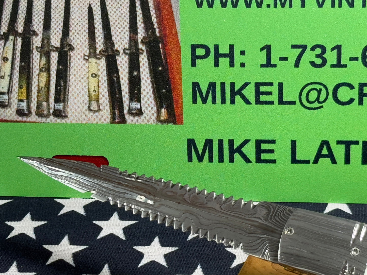 VALLOTTON, RAINY CUSTOM KNIVES USA/OREGON 2001-2003 ERA D & D ORIGINAL DAMACUS STEEL FEATHER CUT ICE PICK CUSTOM AUTOMATIC KNIFE MAMMOTH IVORY SCALES