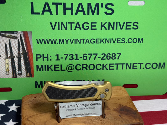 BURN KNIVES, PAUL PANAK, 2020 SMALL SIDE OPENING TACTICAL WITH MIRROR POLISHED BLADE CUSTOM AUTOMATIC KNIFE METAL HANDLES WITH CARBON FIBER INSERTS