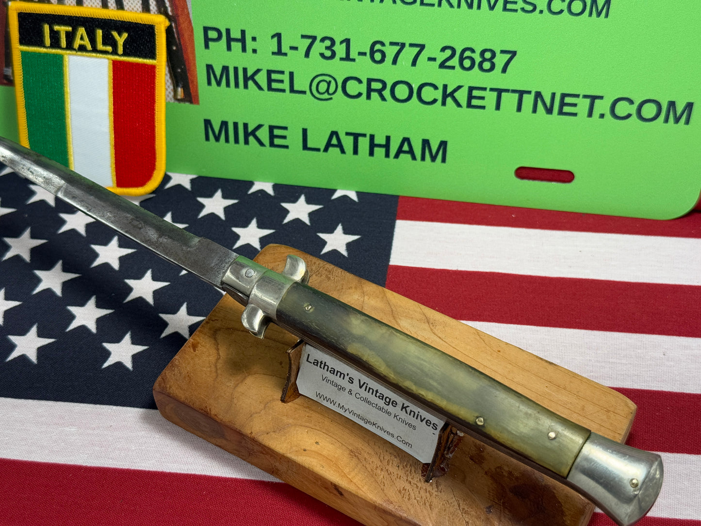 EIG CUTLERY ITALY 1950-57 PICK LOCK STILETTO 28 CM ITALIAN AUTOMATIC KNIFE BUFFALO HORN HANDLES