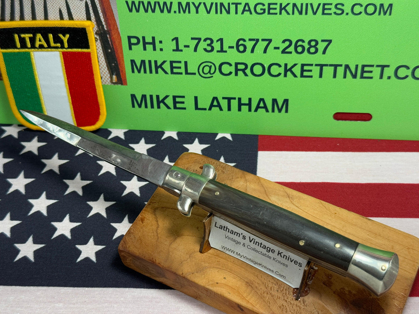 EIG CUTLERY ITALY 1950-57 PICK LOCK STILETTO 23 CM ITALIAN AUTOMATIC KNIFE BUFFALO HORN HANDLES