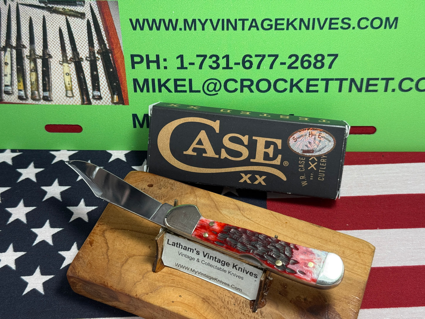 CASE XX USA, W.R. CASE 2024 MINI COPPERLOCK 61749 L SS LIMITED EDITION CONVERTED AMERICAN AUTOMATIC D/A CUSTOM AUTOMATIC KNIFE RED CRIMSON PEACH SEED JIG BONE