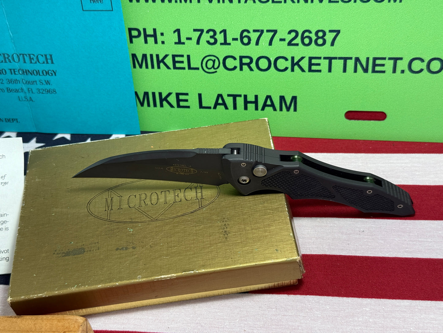 MICROTECH USA 7/1999 KESTREL-A SIDE OPENING 154-CM TACTICAL AUTOMATIC KNIFE BLACK METAL HANDLES