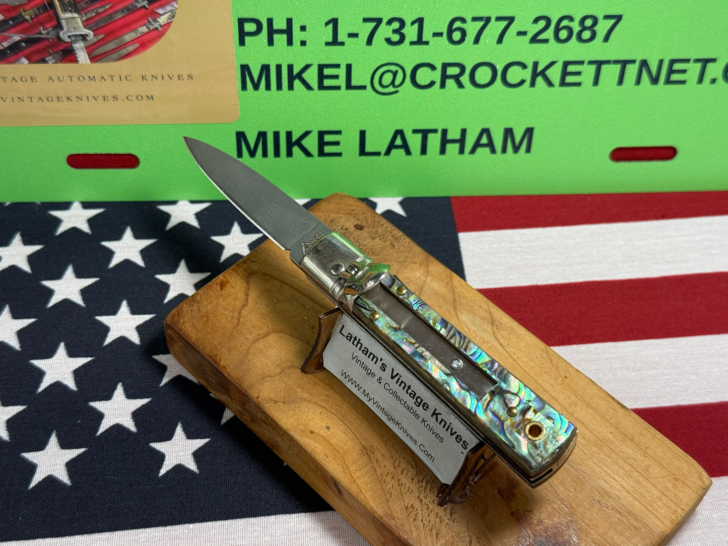 AKC ITALY 2022 LEVER AUTOMATIC SPRINGER DAMACUS STEEL 6" ITALIAN AUTOMATIC KNIFE ABALONE PEARL HANDLES