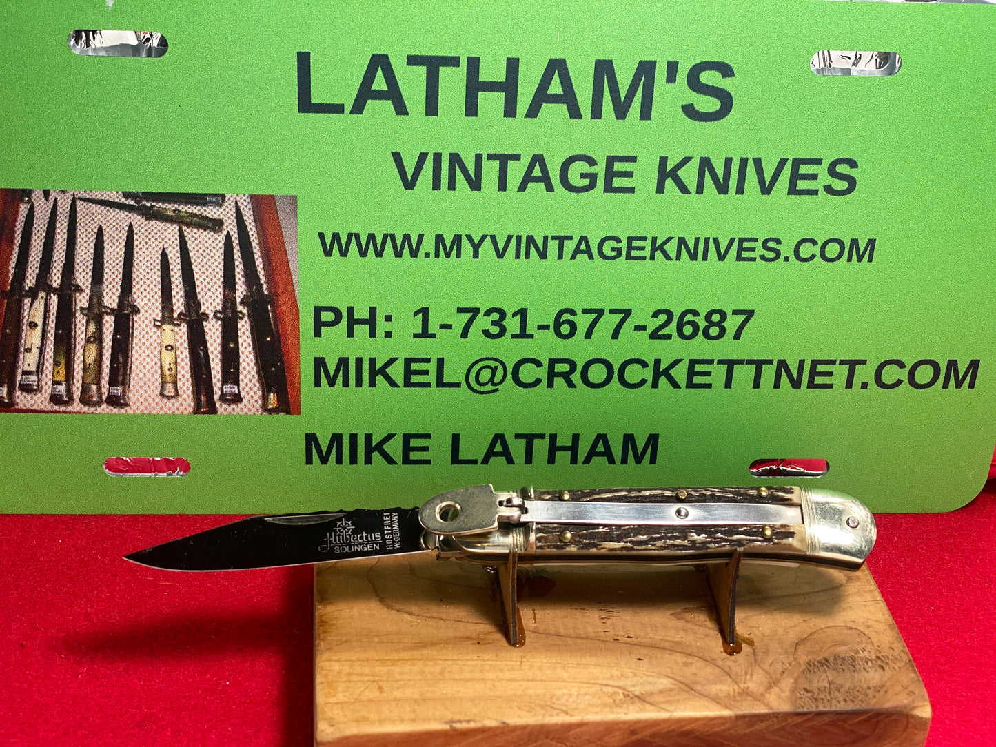 HUBERTUS SOLINGEN GERMANY 1965-84 ROSTFREI WEST GERMANY LEVER AUTOMATIC 10 CM GERMAN AUTOMATIC KNIFE STAG HANDLES