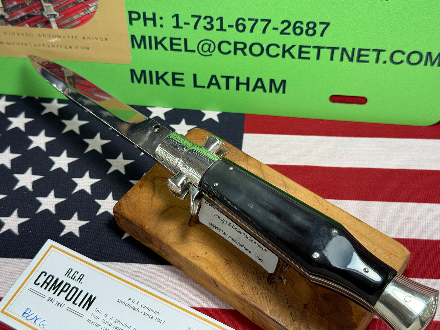 A.G.A. CAMPOLIN MANIAGO ITALY 2023 FULCRUM RELEASE SQUARE BUTTON BLACK WIDOW ITALIAN AUTOMATIC KNIFE BUFFALO HORN HANDLES