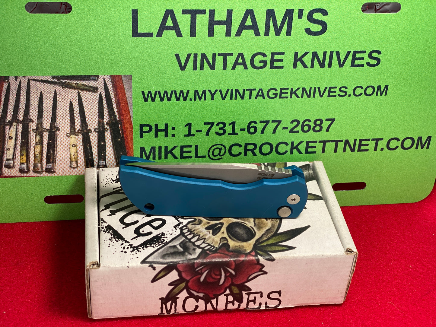 McNEES CUSTOM AUTOMATIC KNIVES 2022 MCN-PM-MAC-2-AUTO-BLUE MAGNACUT TACTICAL AUTOMATIC KNIFE BLUE ALUMINUM METAL HANDLES