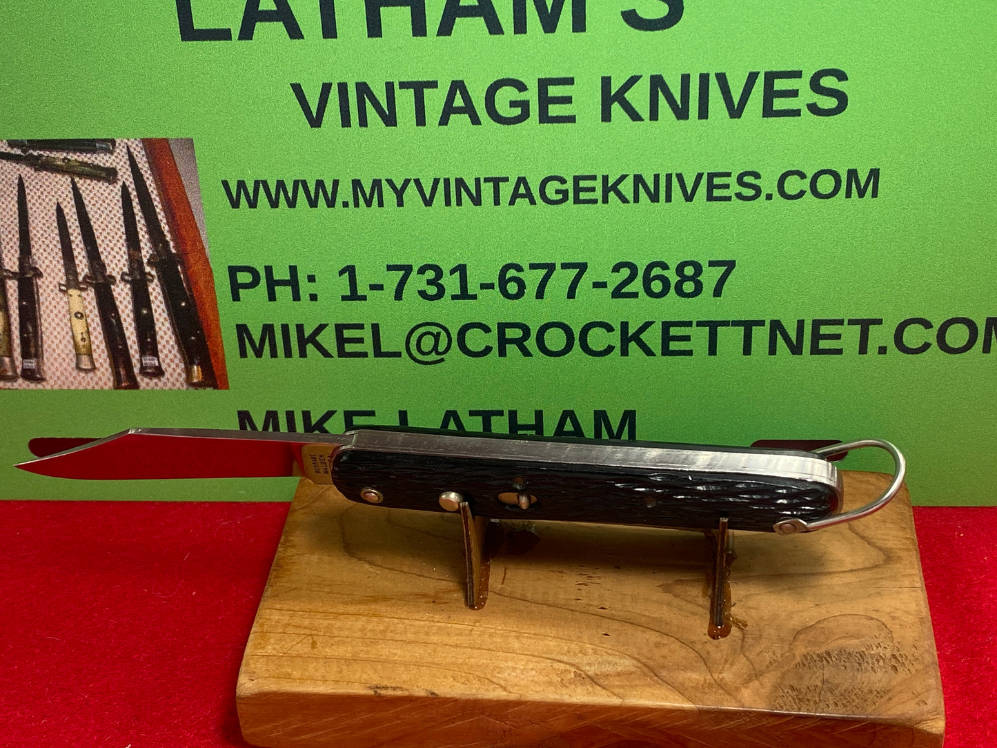 SCHRADE WALDEN NY USA RARE "STAINLESS" 1950-56 MILITARY PARATROOPER VINTAGE AMERICAN AUTOMATIC KNIFE BLACK COMPOSITION HANDLES