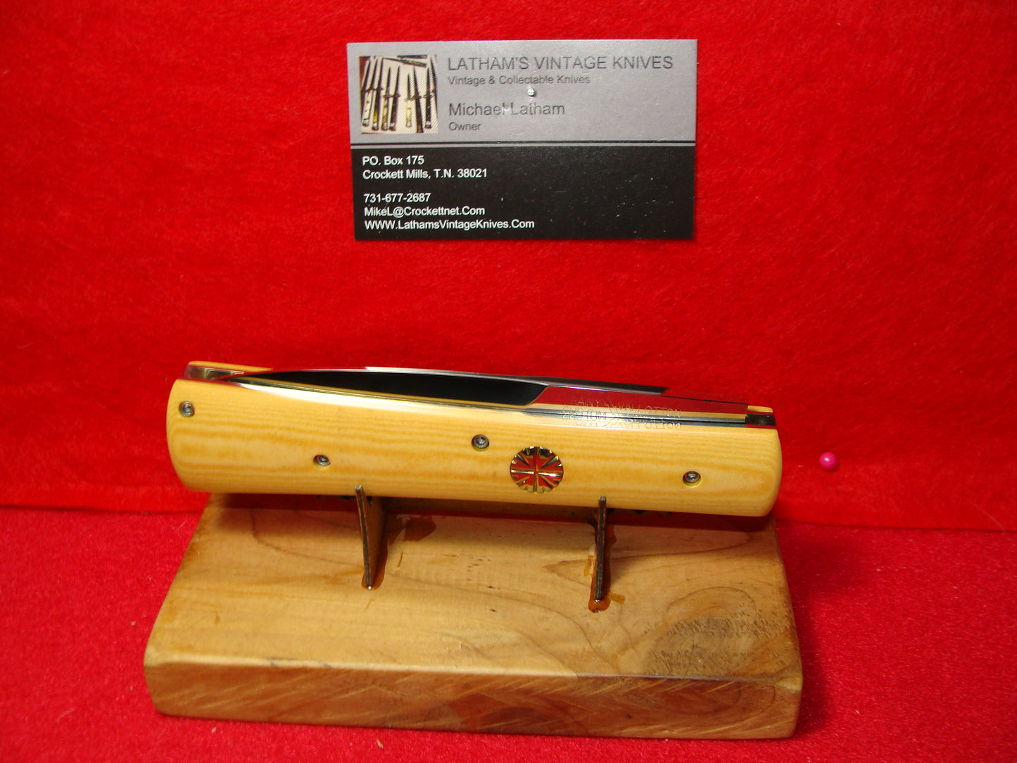 VALLOTTON, RAINY CUSTOM KNIVES 1995-98 D & D LARGE BAYONET BLADE CUSTOM AUTOMATIC KNIFE MICARTA HANDLES
