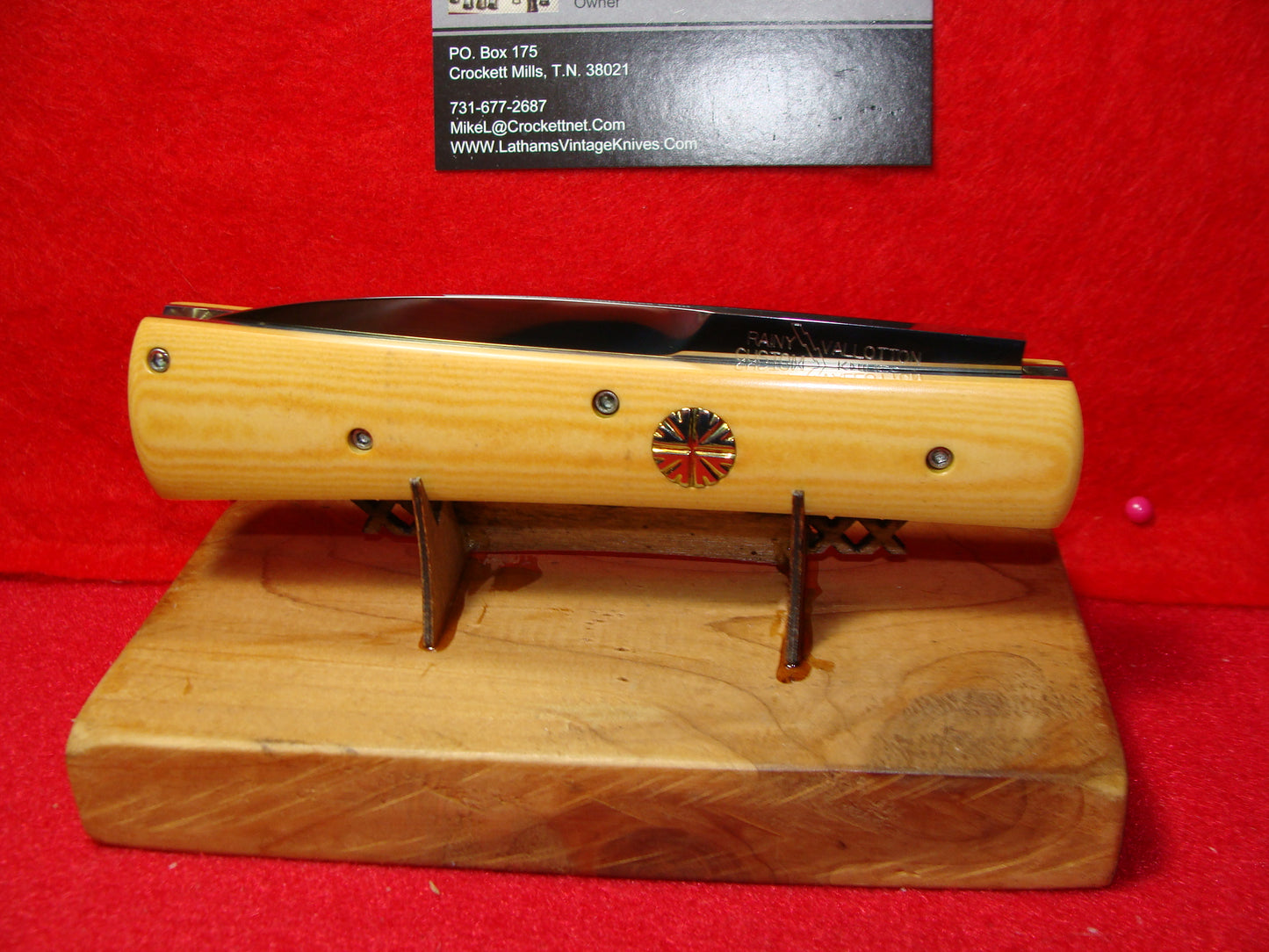 VALLOTTON, RAINY CUSTOM KNIVES 1995-98 D & D LARGE BAYONET BLADE CUSTOM AUTOMATIC KNIFE MICARTA HANDLES
