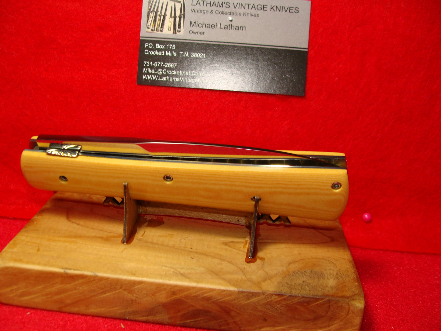 VALLOTTON, RAINY CUSTOM KNIVES 1995-98 D & D LARGE BAYONET BLADE CUSTOM AUTOMATIC KNIFE MICARTA HANDLES