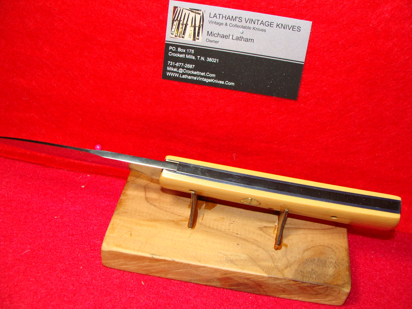 VALLOTTON, RAINY CUSTOM KNIVES 1995-98 D & D LARGE BAYONET BLADE CUSTOM AUTOMATIC KNIFE MICARTA HANDLES