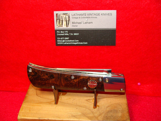 VALLOTTON, RAINY CUSTOM OREGON MAKER 1992 EARLY PERSIAN CUSTOM AUTOMATIC KNIFE IRON WOOD HANDLES