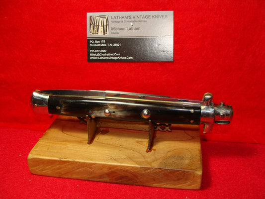 INOX IN CIRCLE 1955-58 PICK LOCK STILETTO 33 CM ITALIAN AUTOMATIC KNIFE BUFFALO HORN HANDLES