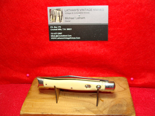 SCHRADE CUT CO. WALDEN NY 1916-46 FISH TAIL 4" VINTAGE AMERICAN AUTOMATIC KNIFE IMITATION IVORY COMPOSITION HANDLES