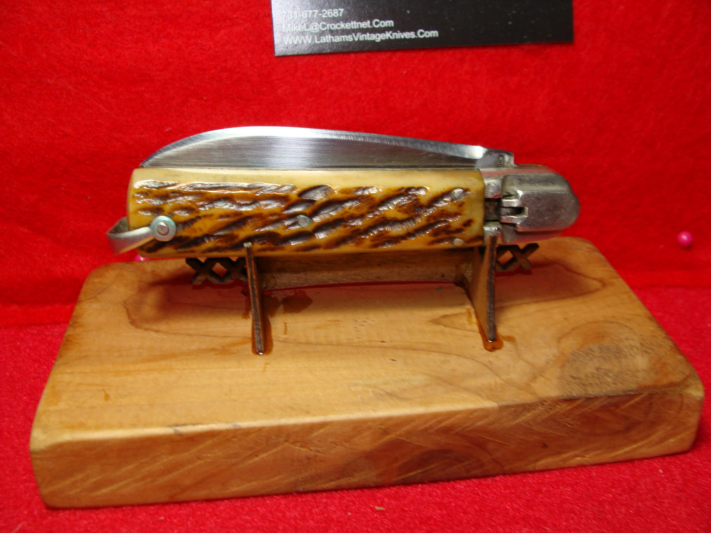 MAKI INOX FRENCH 1958-68 LEVER AUTOMATIC 10 CM FRENCH AUTOMATIC KNIFE JIGGED BONE HANDLES