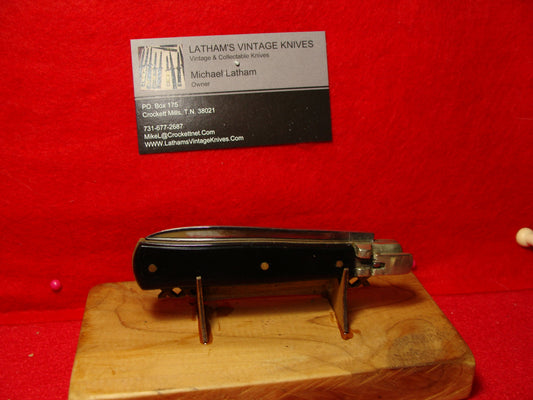 IHER INOX SPAIN 1960-70 LEVER AUTOMATIC SLIM 10 CM SPAIN AUTOMATIC KNIFE SLICK BLACK HANDLES
