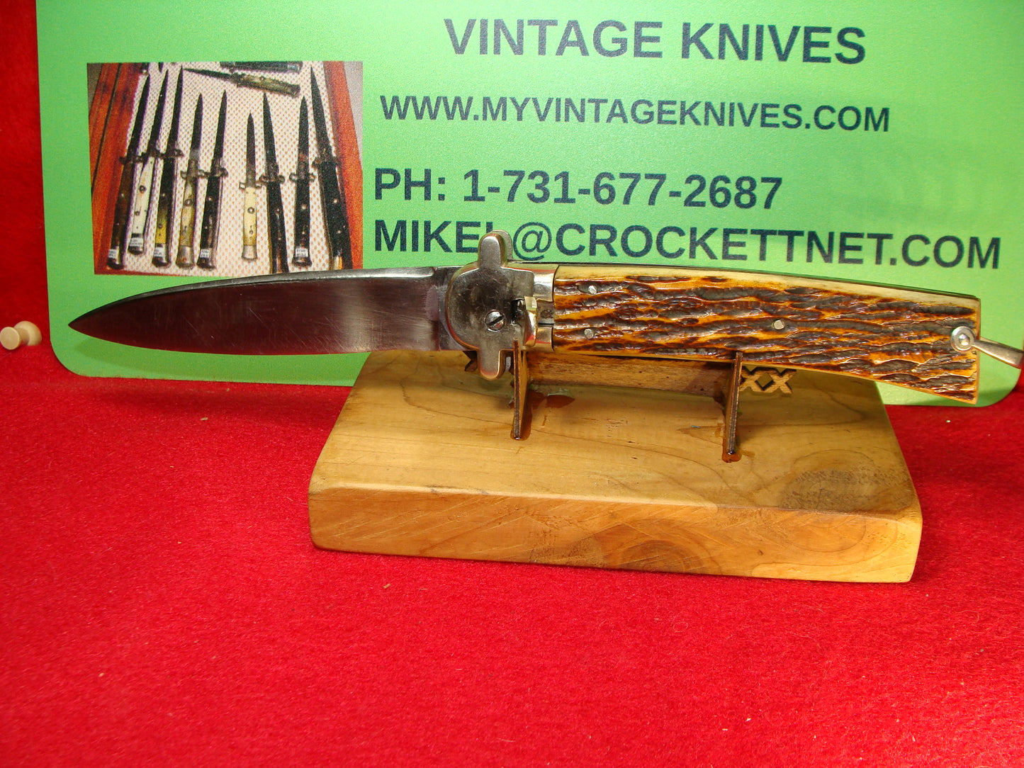 MAKI INOX FRENCH 1955-65 LEVER AUTOMATIC FIXED GUARDS FRENCH AUTOMATIC KNIFE JIGGED BONE HANDLES