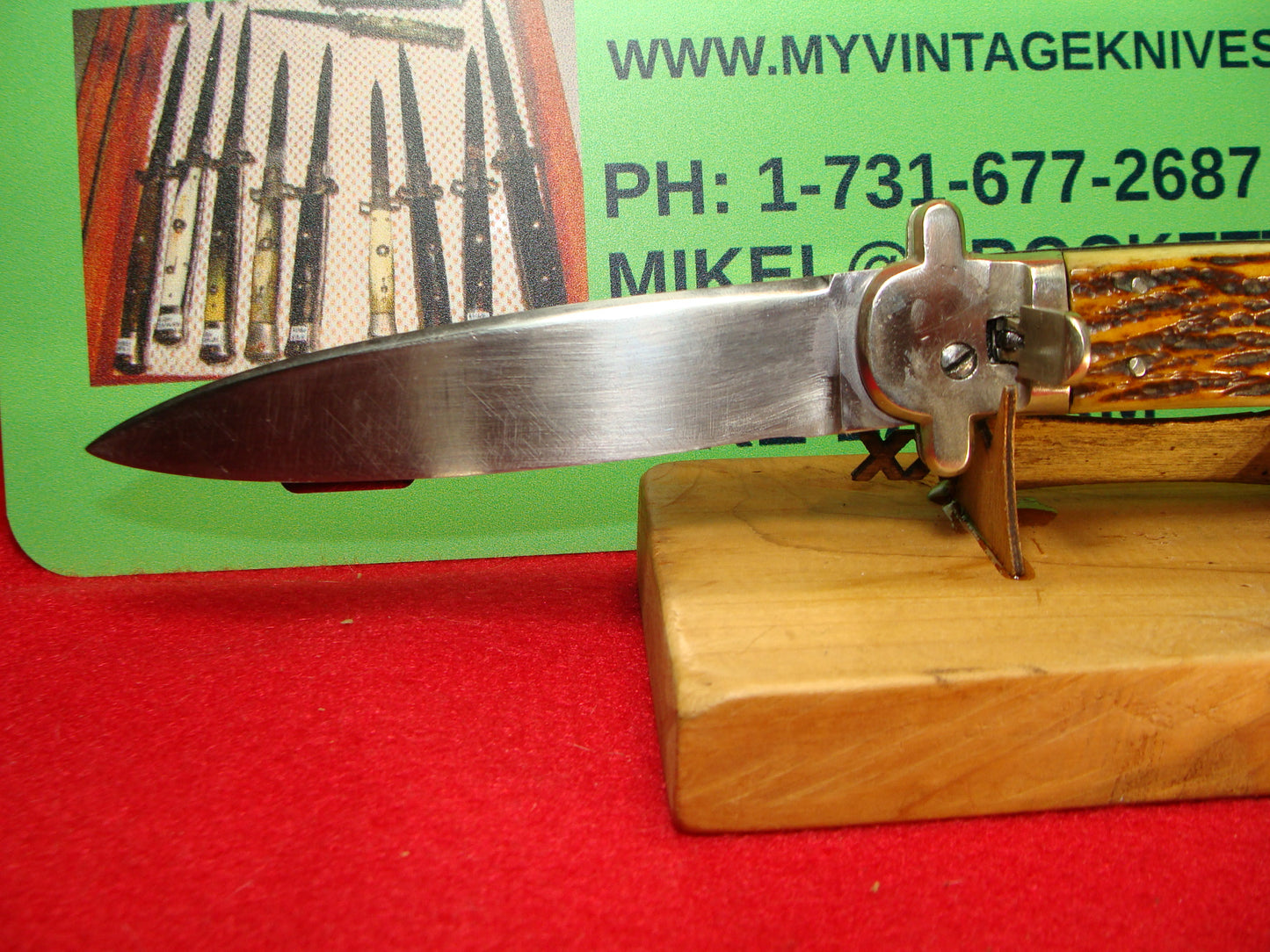 MAKI INOX FRENCH 1955-65 LEVER AUTOMATIC FIXED GUARDS FRENCH AUTOMATIC KNIFE JIGGED BONE HANDLES