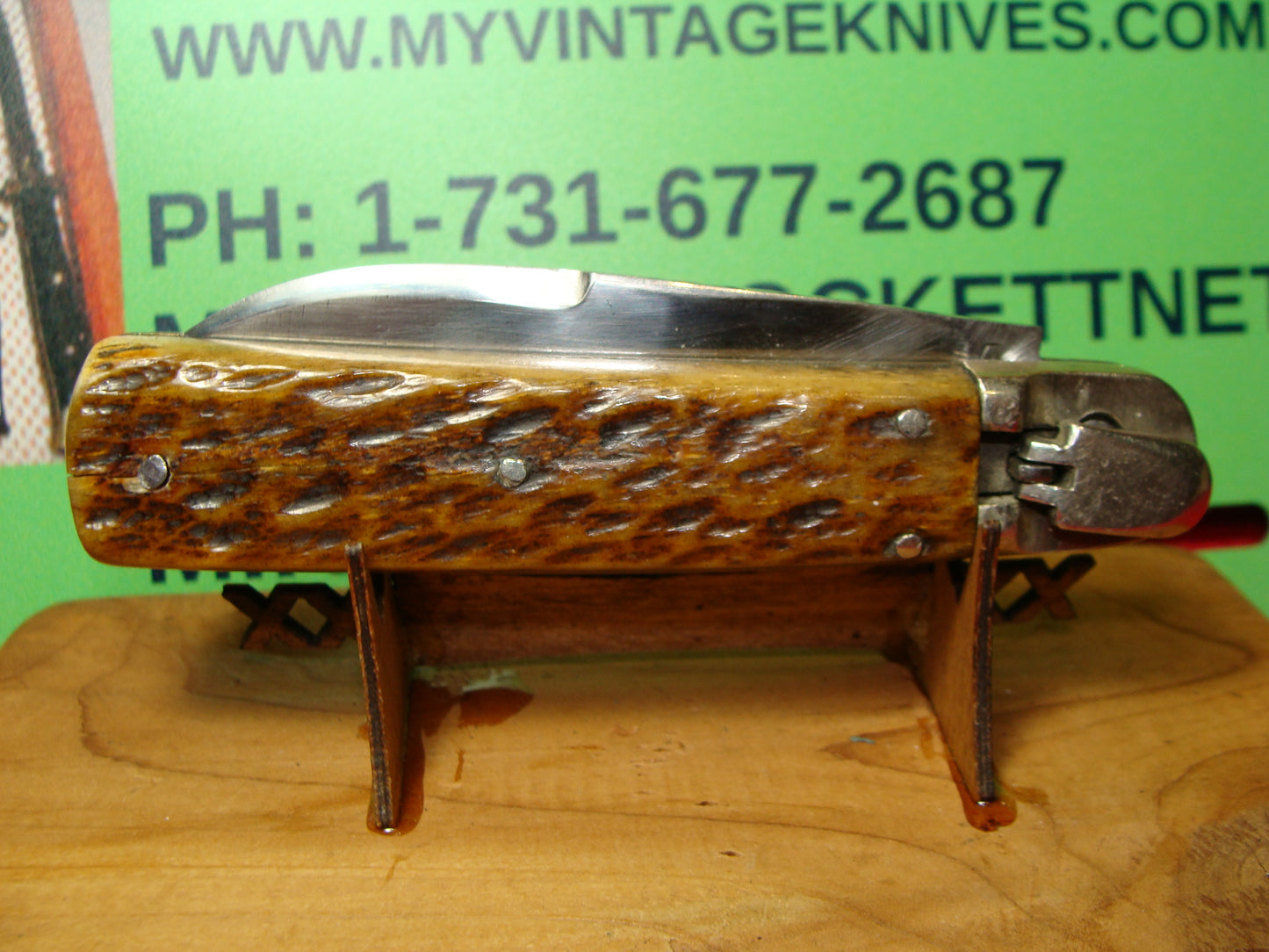 MAKI INOX FRENCH 1965-75 LEVER AUTOMATIC SPRINGER FRENCH AUTOMATIC KNIFE BROWN BONE HANDLES